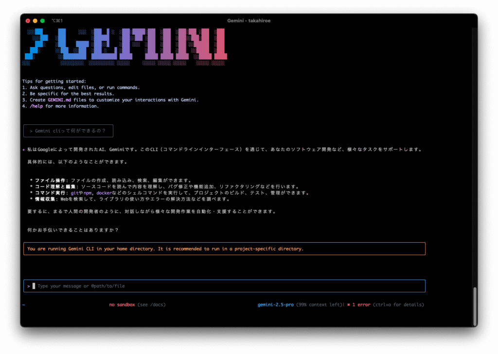Enter prompt to gemini cli.